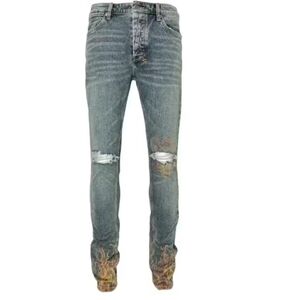 Slim Distressed Grey Jeans with Subtle Embroidered Detail